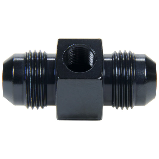 Fitting, Gauge Adapter, Straight, 8 AN Male to 8 AN Male, 1/8 in NPT Gauge Port, Aluminum, Black Anodized