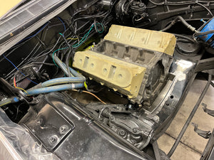 Foam engine mock up block in Cadillac engine bay