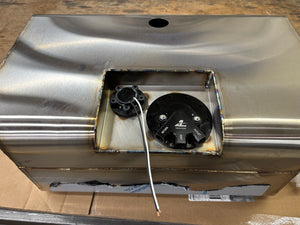 Stainless fuel tank assembly showing fuel pump module and level sender installed