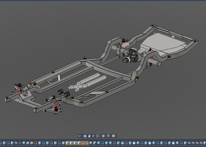 3D model of a chassis assembly on a gray background