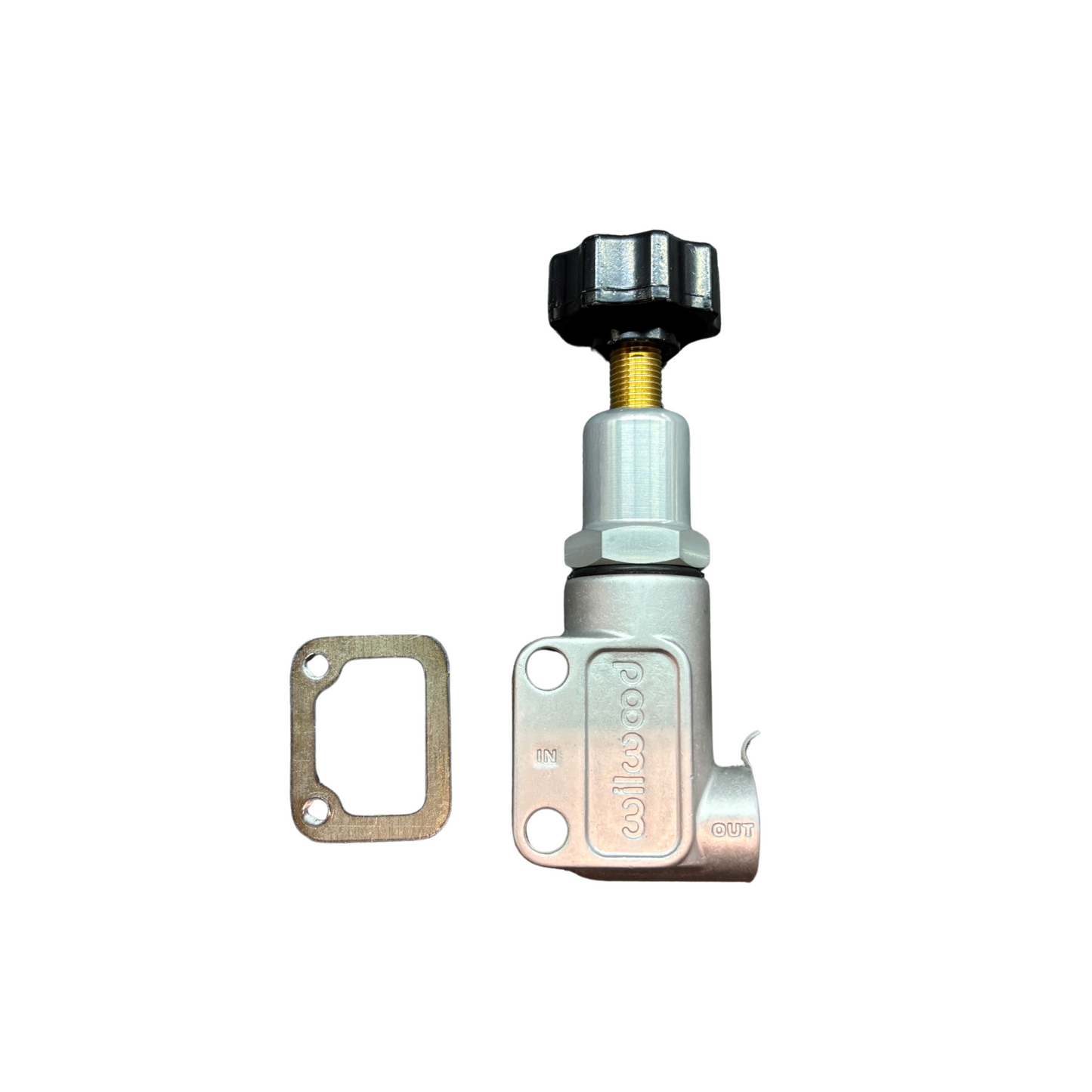 Laser cut wilwood proportioning valve mount shown beside proportioning valve